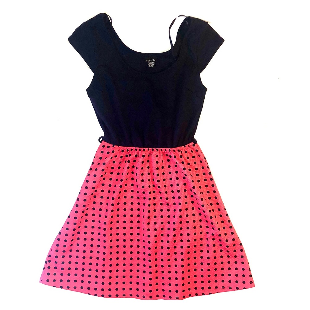 Junior’s Navy and Pink Polka Dot Dress size S
